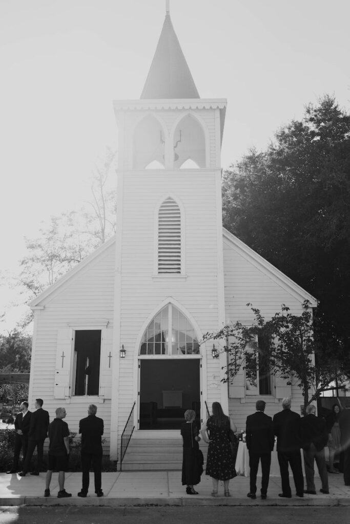 Wedding guest enter church for ceremony